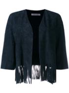 Simonetta Ravizza - Fringed Jacket - Women - Goat Suede - 46, Blue, Goat Suede