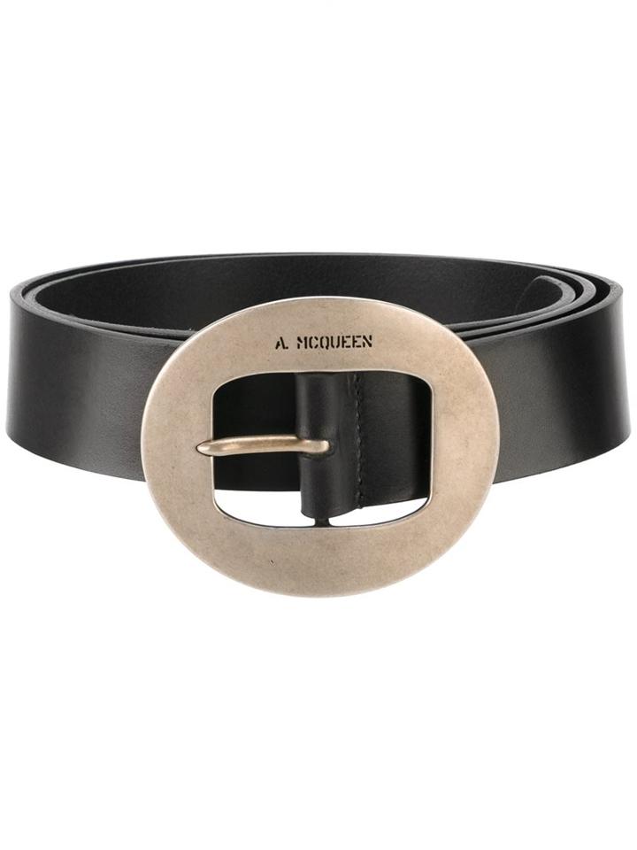 Alexander Mcqueen Circle Buckle Belt, Men's, Size: 95, Black, Calf Leather