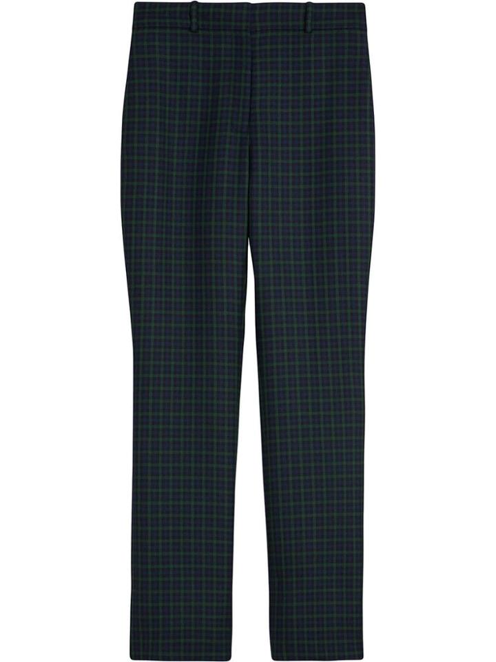 Burberry Straight Fit Check Wool Blend Tailored Trousers - Blue