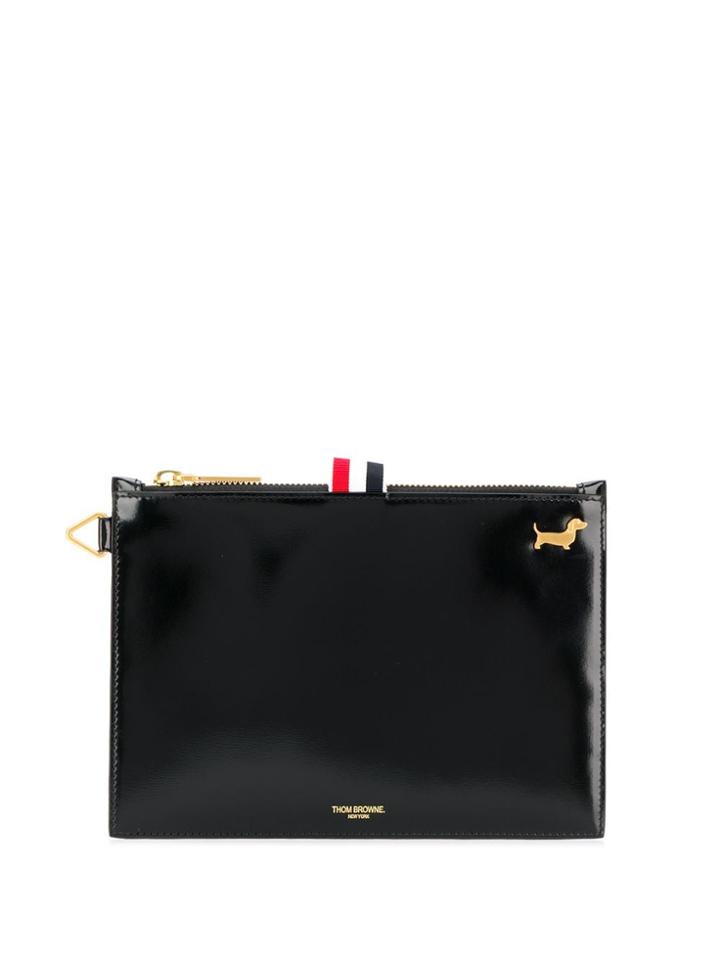 Thom Browne Striped Pull Clutch Bag - Black