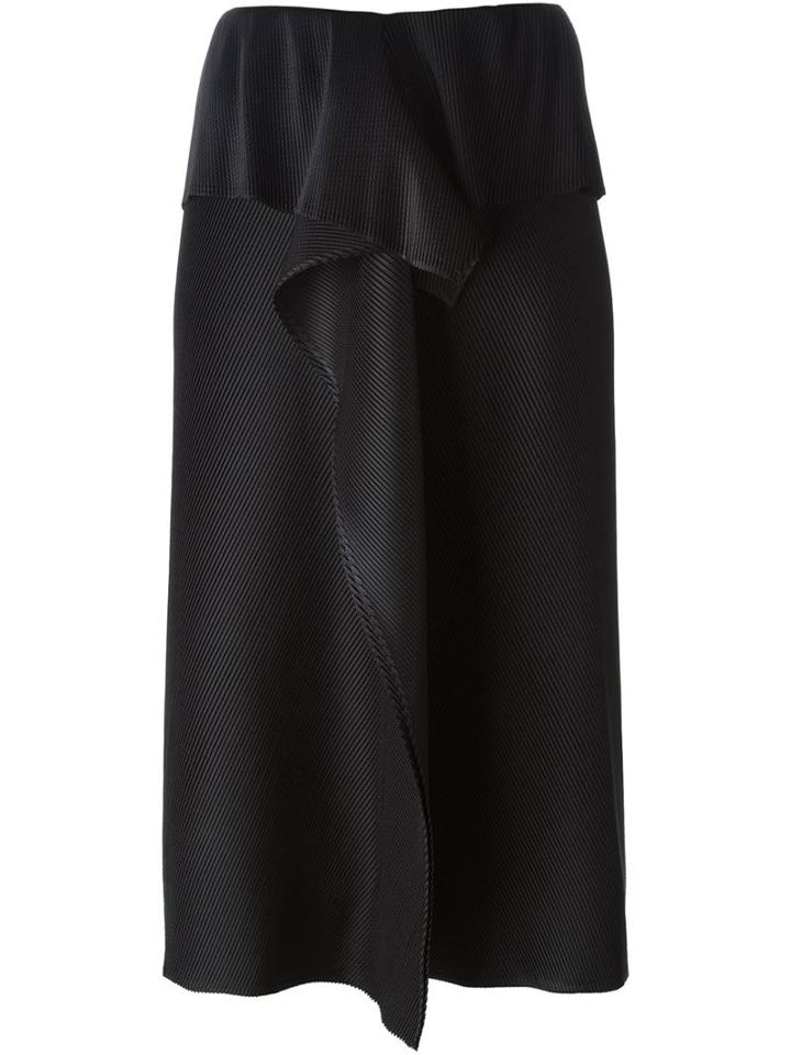 Issey Miyake Draped Front Pleated Skirt, Women's, Size: 2, Black, Polyester