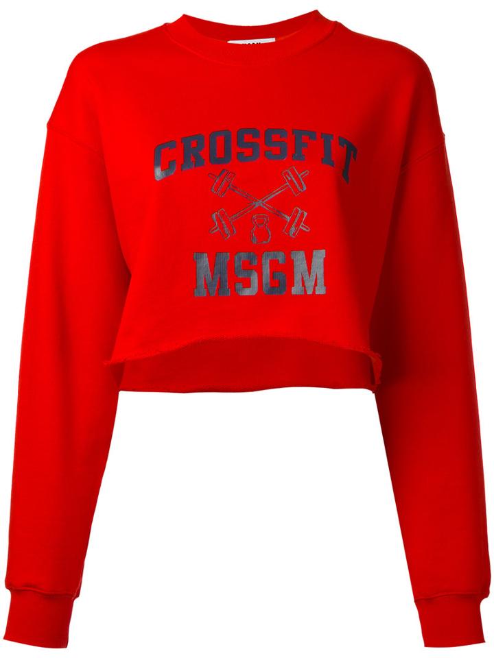 Msgm - Crossfit Cropped Sweatshirt - Women - Cotton - S, Red, Cotton