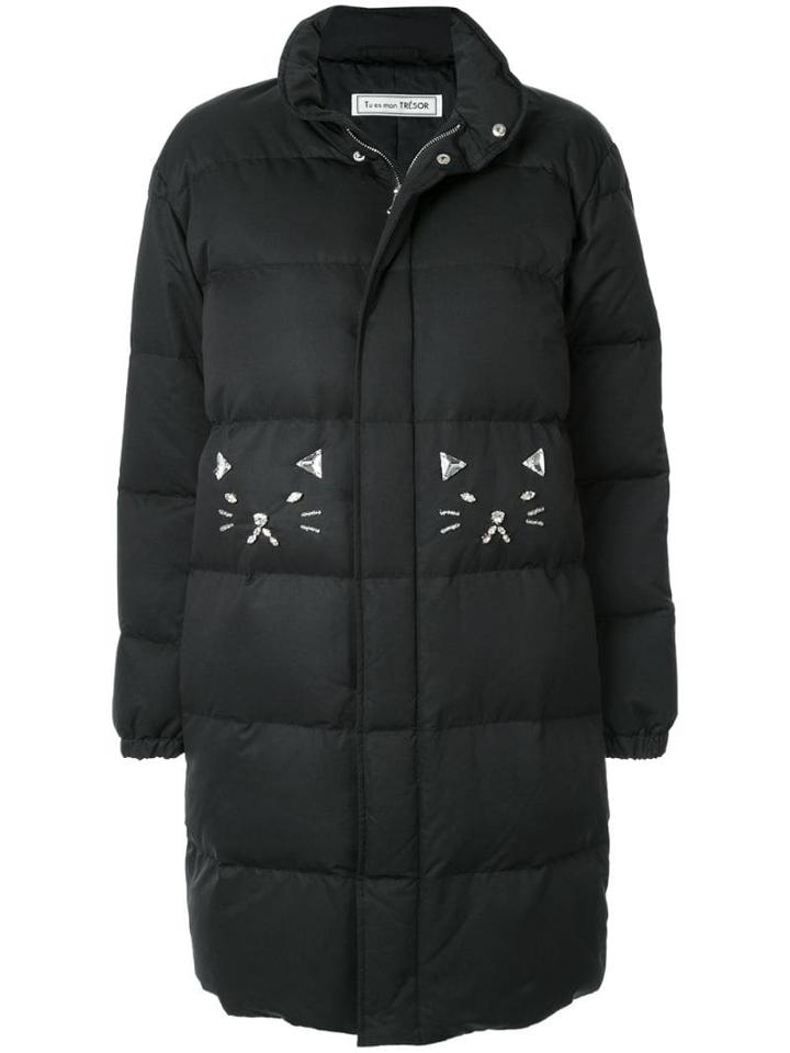Tu Es Mon Trésor Embellished Cat Coat - Black