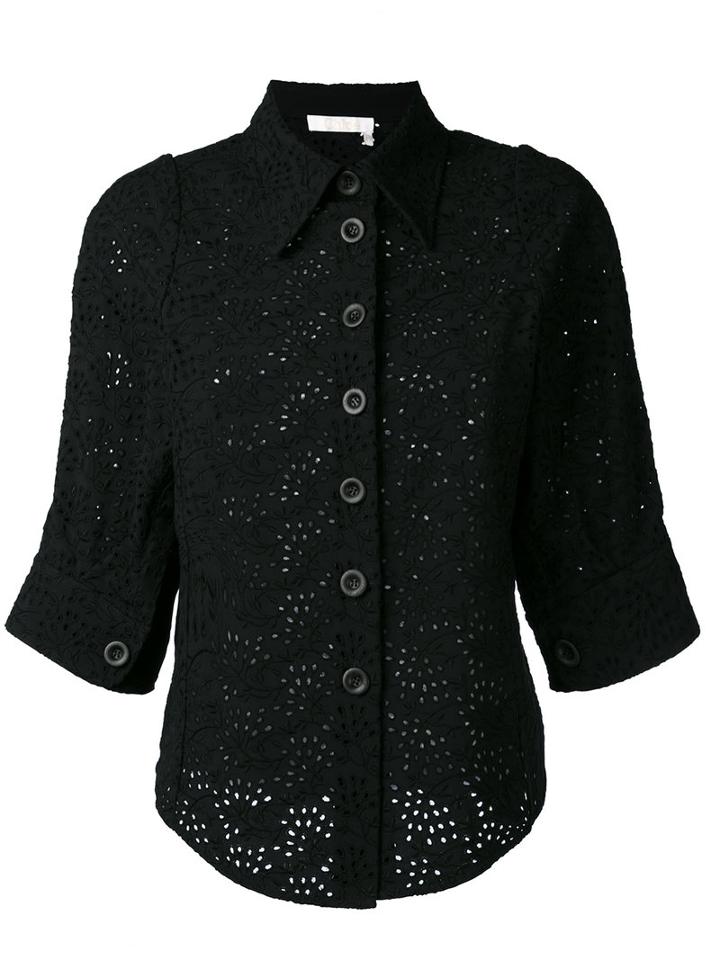 Chloé - Open Embroidery Half Sleeve Shirt - Women - Acetate/viscose - 38, Black, Acetate/viscose
