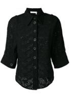 Chloé - Open Embroidery Half Sleeve Shirt - Women - Acetate/viscose - 38, Black, Acetate/viscose