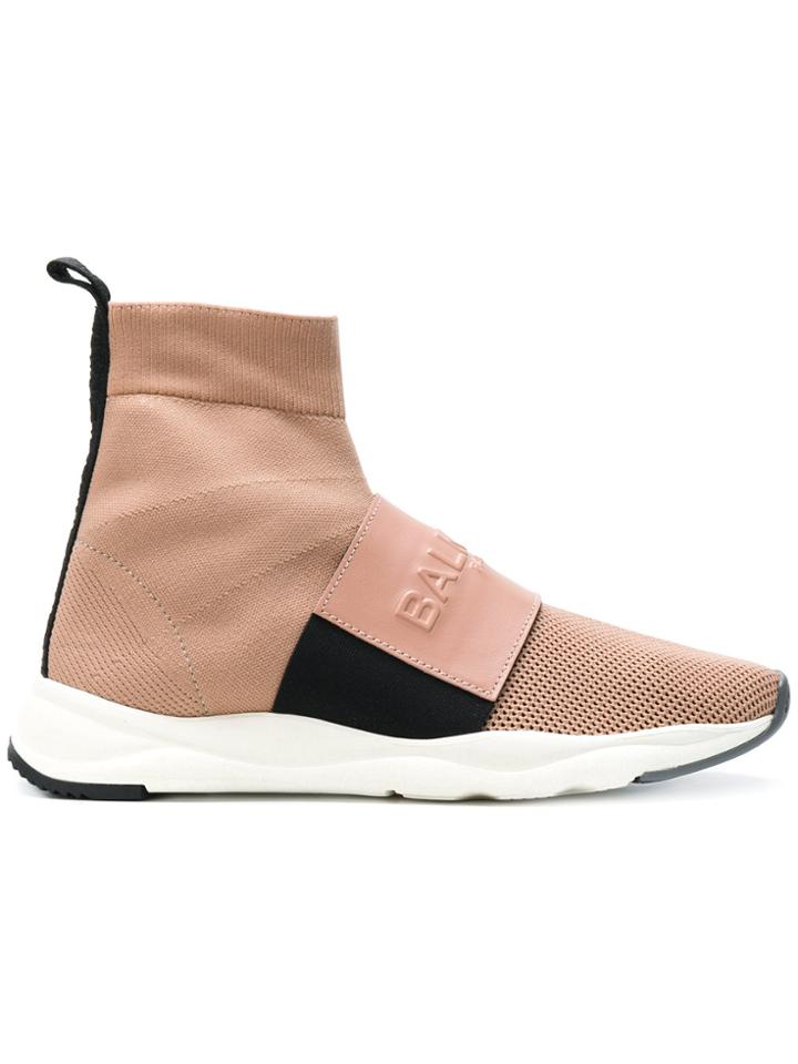 Balmain Logo Sock Sneakers - Nude & Neutrals