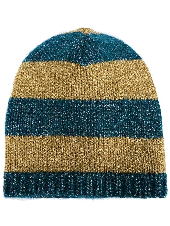 Gucci Blue And Mustard Yellow Striped Knit Beanie
