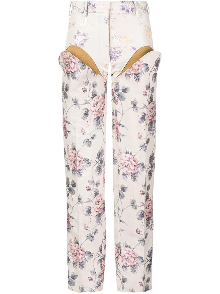 Y / Project Floral Print Cut Out Trousers - Neutrals