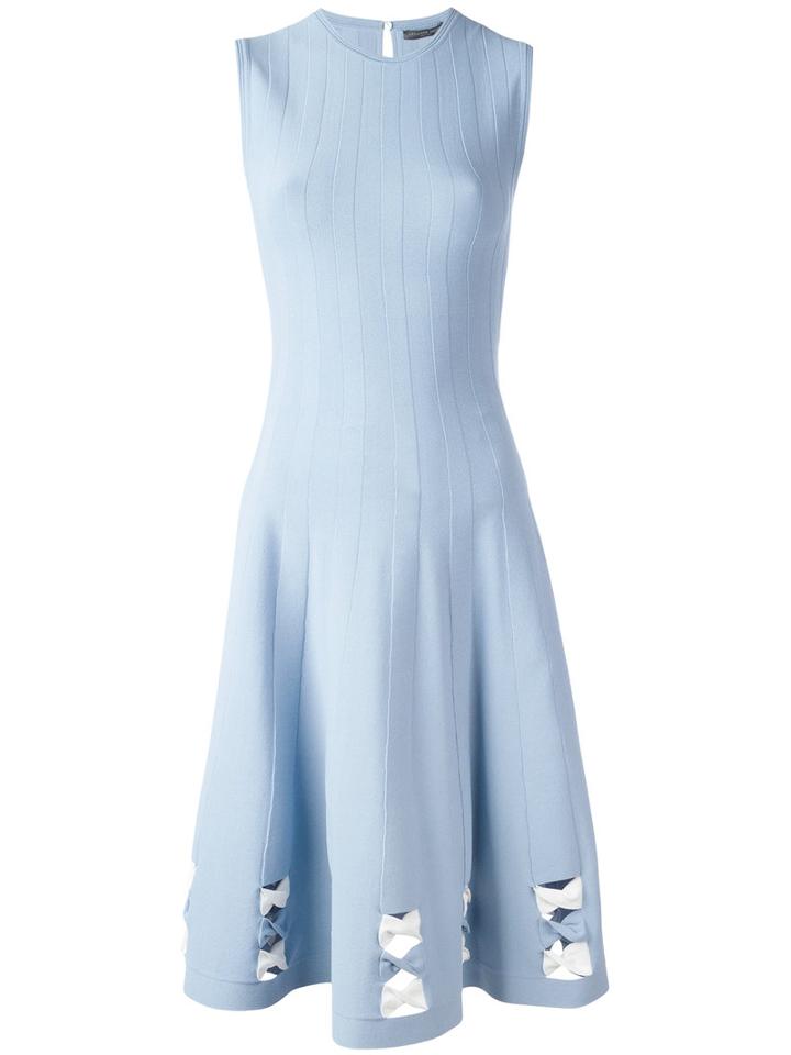 Alexander Mcqueen - Bow Detail Ribbed Dress - Women - Polyester/viscose - M, Blue, Polyester/viscose