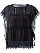 Red Valentino Embroidered Lace Trim Blouse, Women's, Size: 42, Black, Cotton