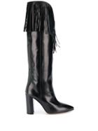 Paris Texas Fringed Tall Boots - Black