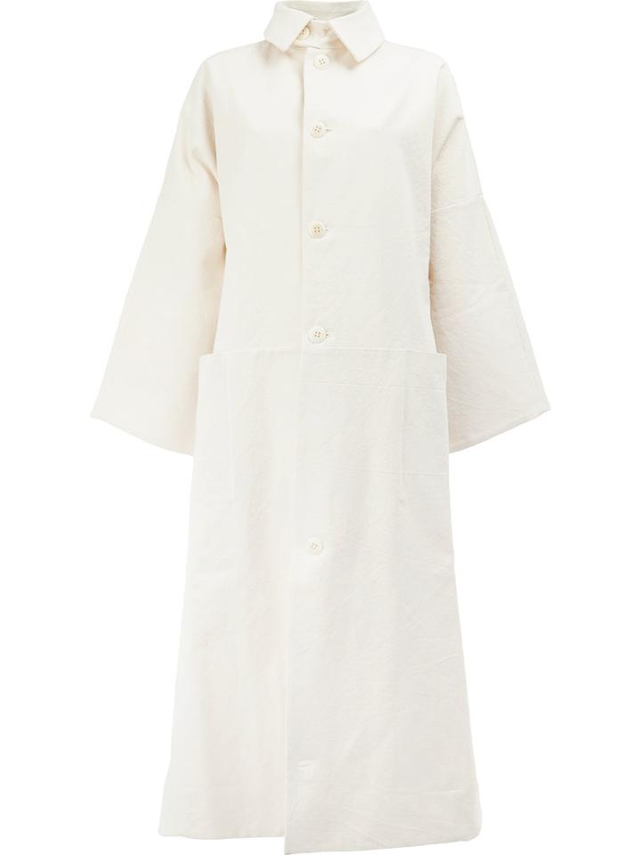Toogood Long Length Buttoned Coat, Women's, Size: 0, White, Cotton