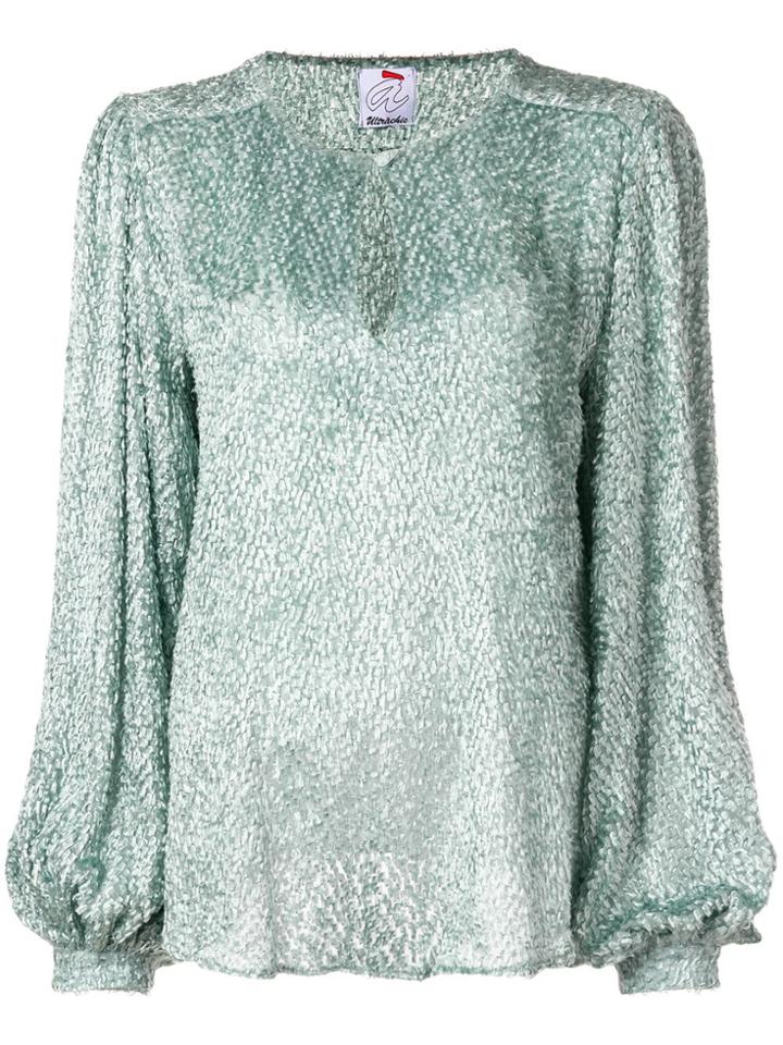 Ultràchic Fil Coupé Balloon Sleeve Blouse - Green