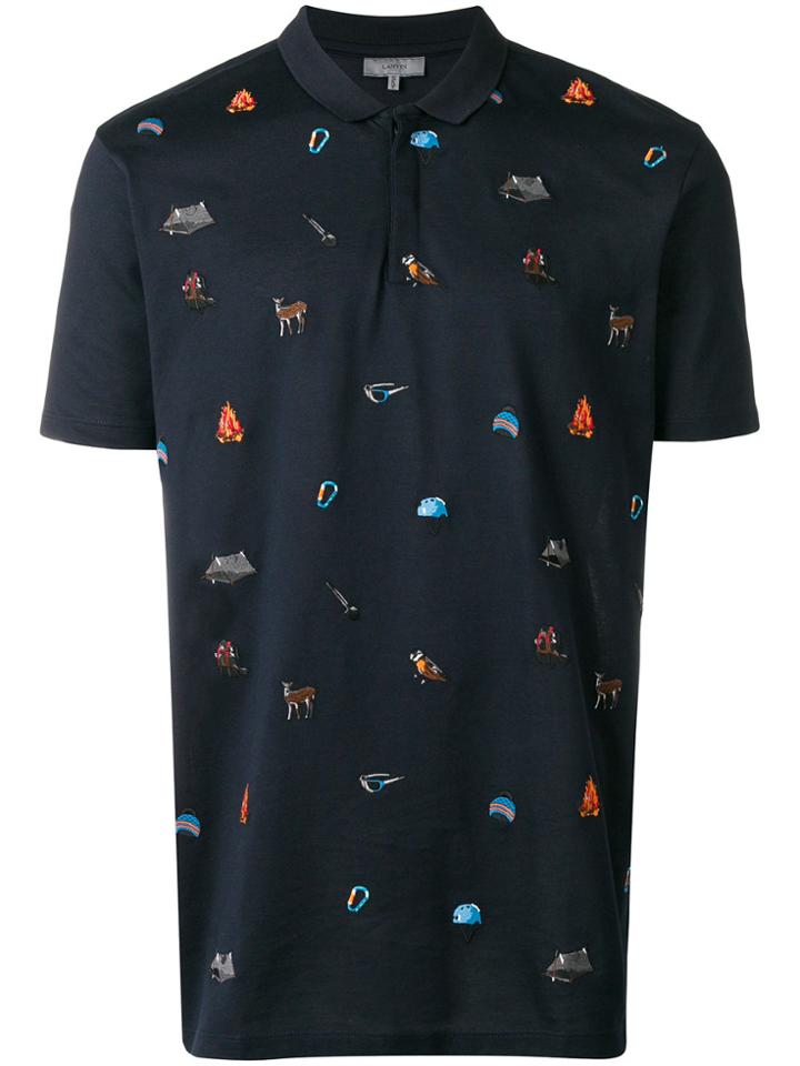 Lanvin Camping Embroidered Polo Shirt - Blue