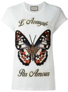 Gucci Embroidered Butterfly T-shirt, Women's, Size: Large, White, Cotton/polyester/acrylic/mohair