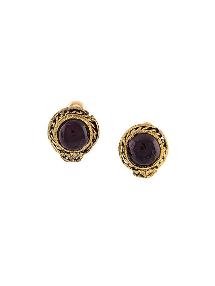 Chanel Vintage Button Clip-on Earrings, Women's, Stone