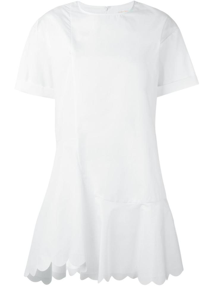 See By Chloé Scalloped Hem Dress, Women's, Size: 38, White, Cotton