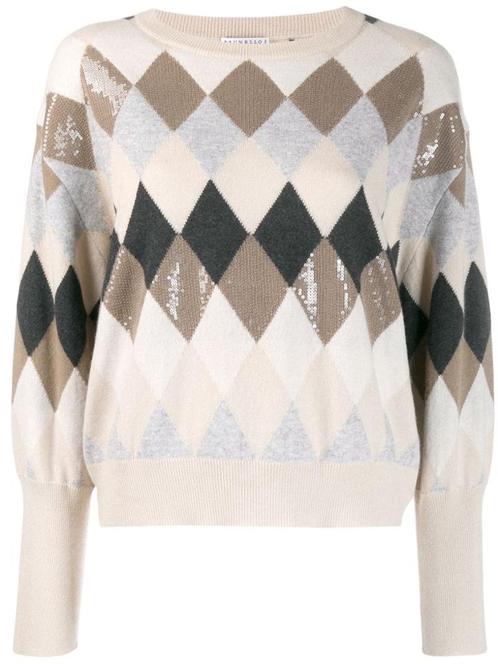 Brunello Cucinelli Argyle Knit Sweater - Neutrals