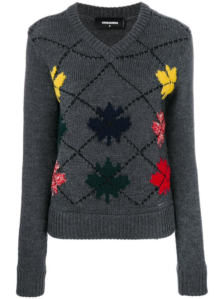 Dsquared2 - Embroidered Sweater - Women - Polyamide/polyester/wool - Xs, Grey, Polyamide/polyester/wool