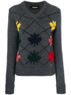 Dsquared2 - Embroidered Sweater - Women - Polyamide/polyester/wool - Xs, Grey, Polyamide/polyester/wool