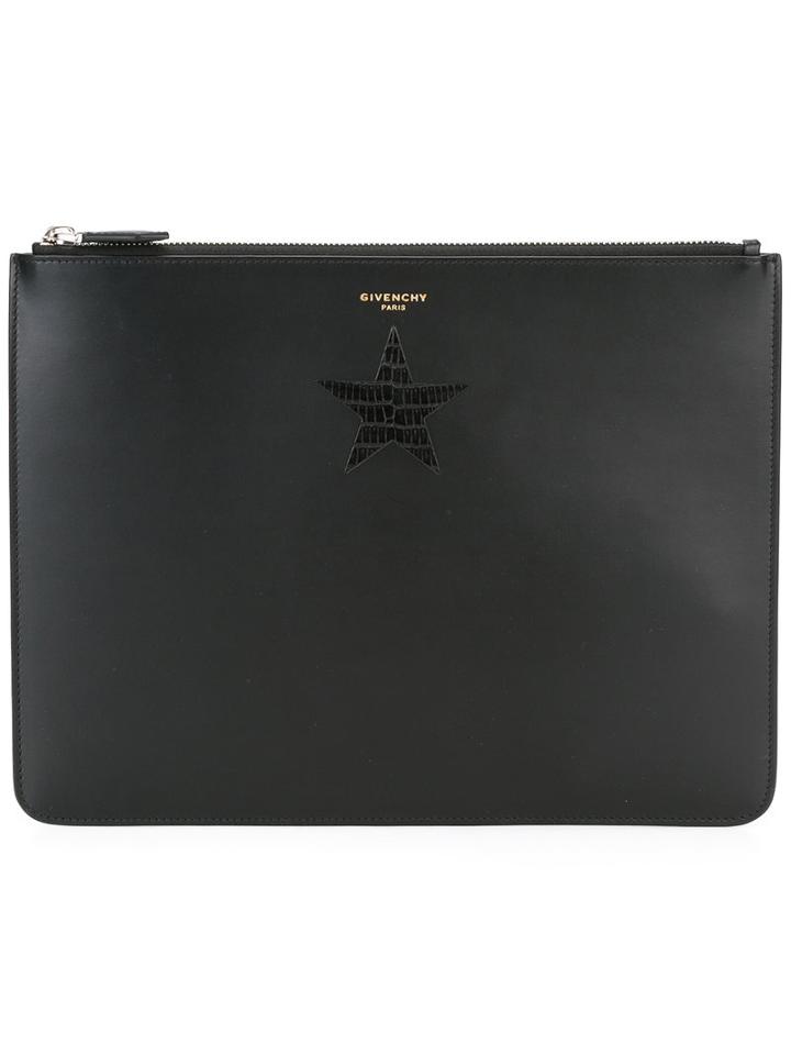 Givenchy Star Patch Zipped Pouch, Men's, Black, Leather