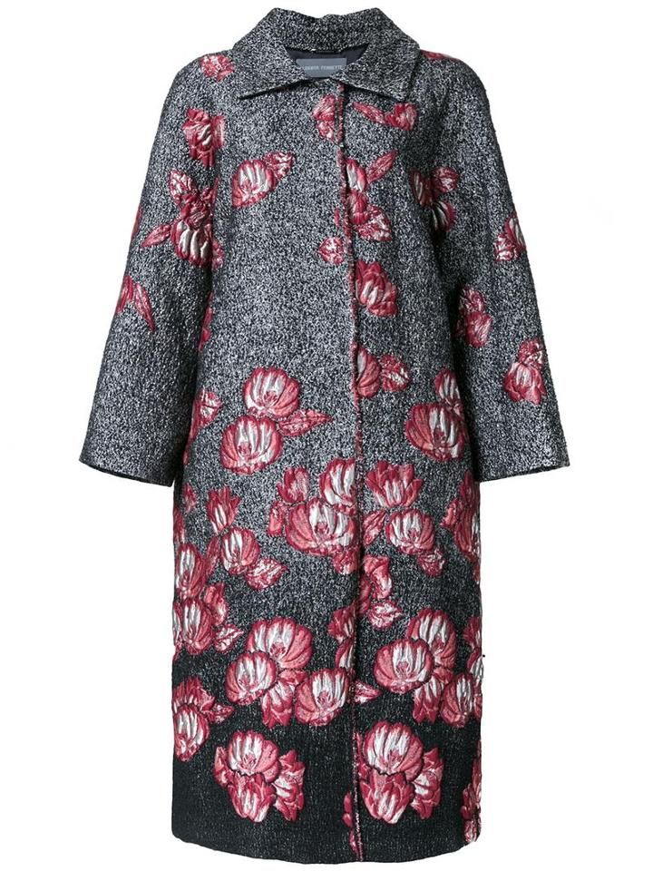 Alberta Ferretti Floral Jacquard Coat, Women's, Size: 44, Black, Acrylic/polyester/wool/other Fibres