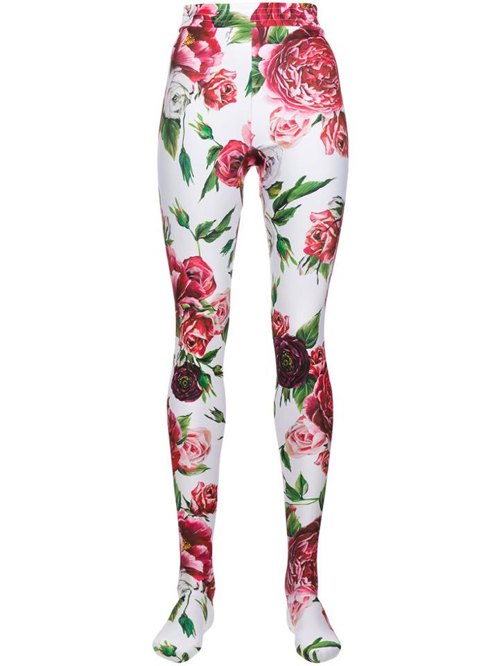 Dolce & Gabbana Footed Floral Leggins - White