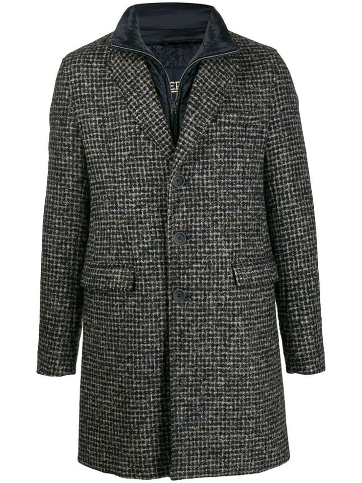 Herno Single Breasted Check Coat - Blue