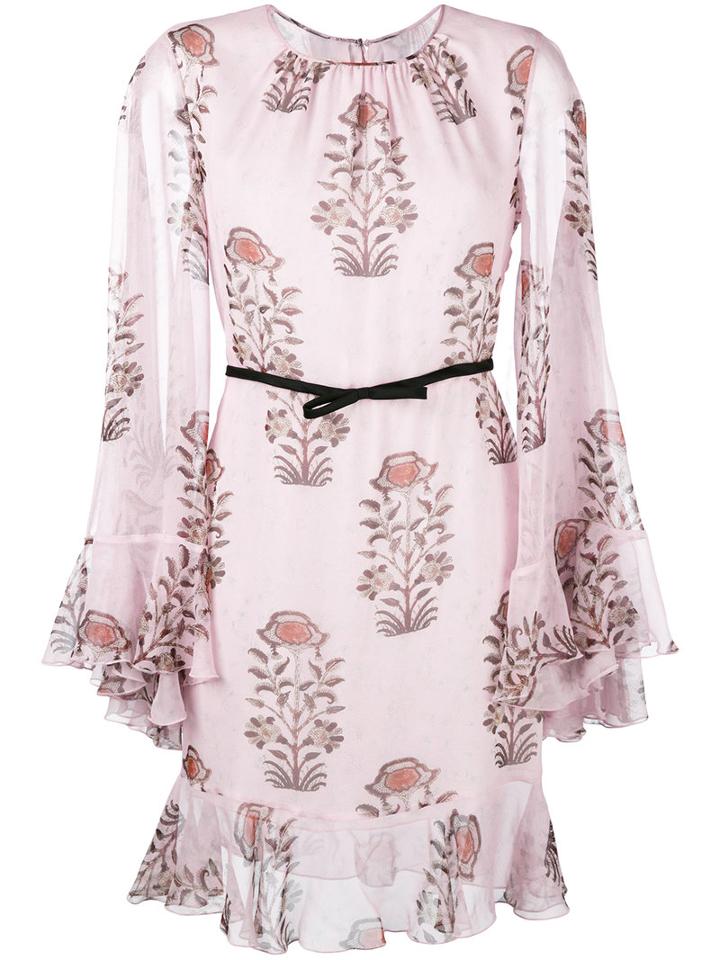 Giambattista Valli Floral Print Longsleeved Dress, Women's, Size: 46, Pink/purple, Silk/cotton/viscose