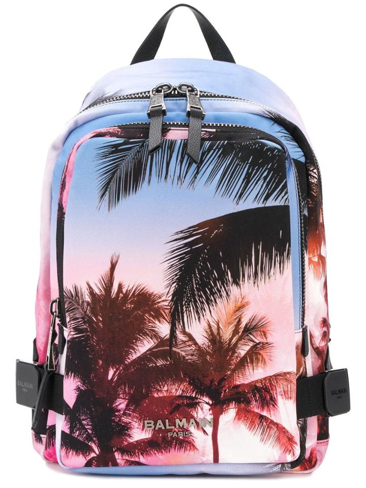 Balmain Palm Tree Print Backpack - Blue