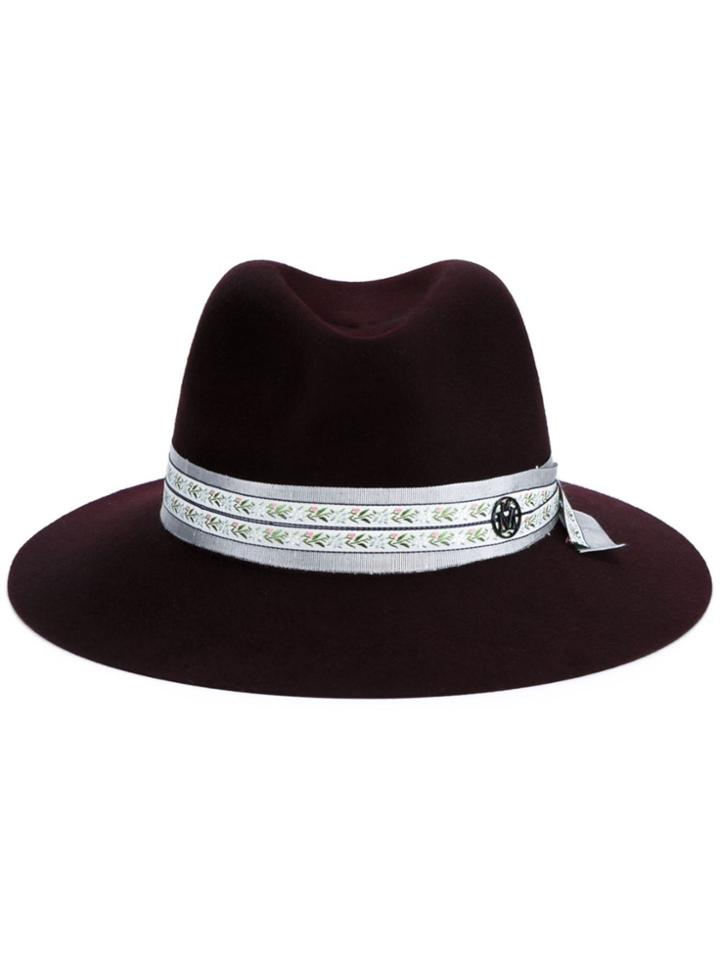 Maison Michel Burgundy Wool Henrietta Fedora Hat - Red