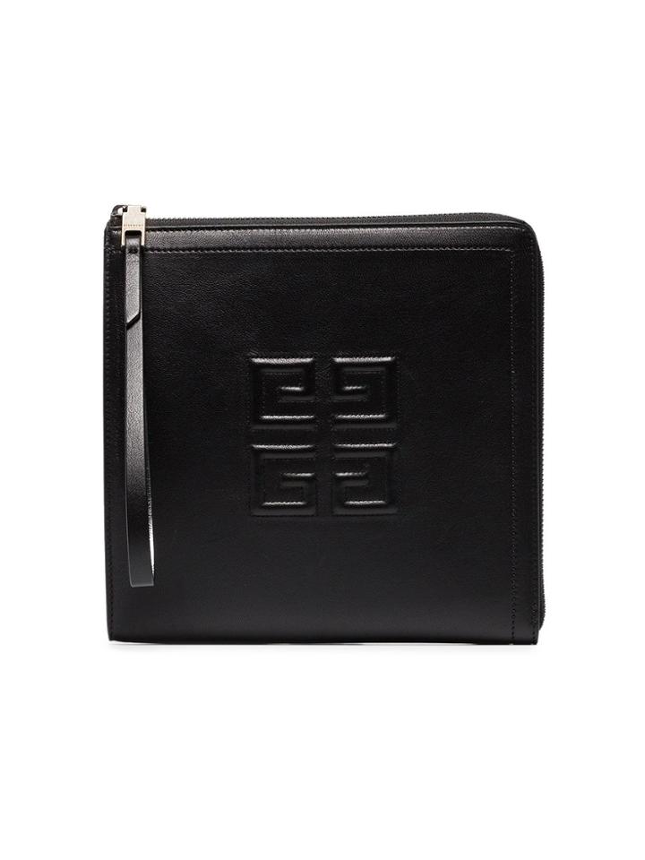 Givenchy Black Leather Logo Embossed Wristlet
