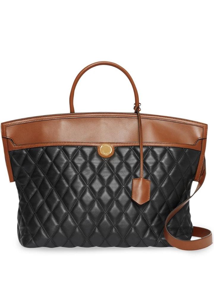 Burberry Quilted Lambskin Society Top Handle Bag - Black