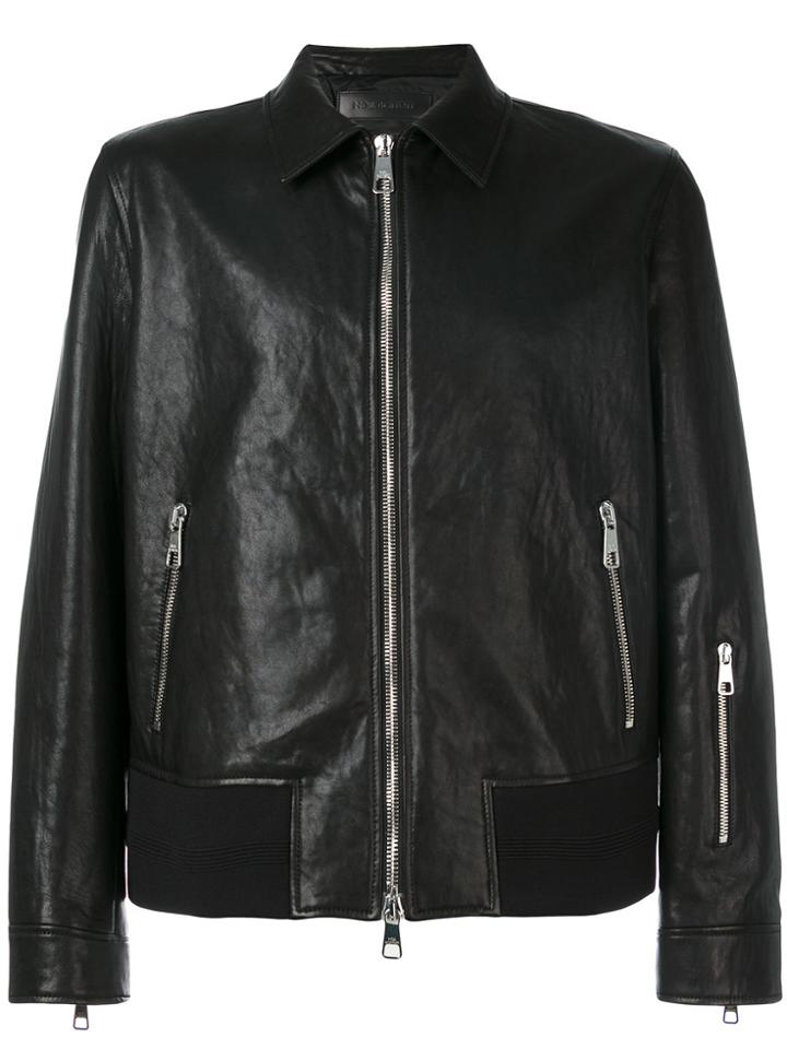 Neil Barrett Zip Detail Leather Jacket - Black