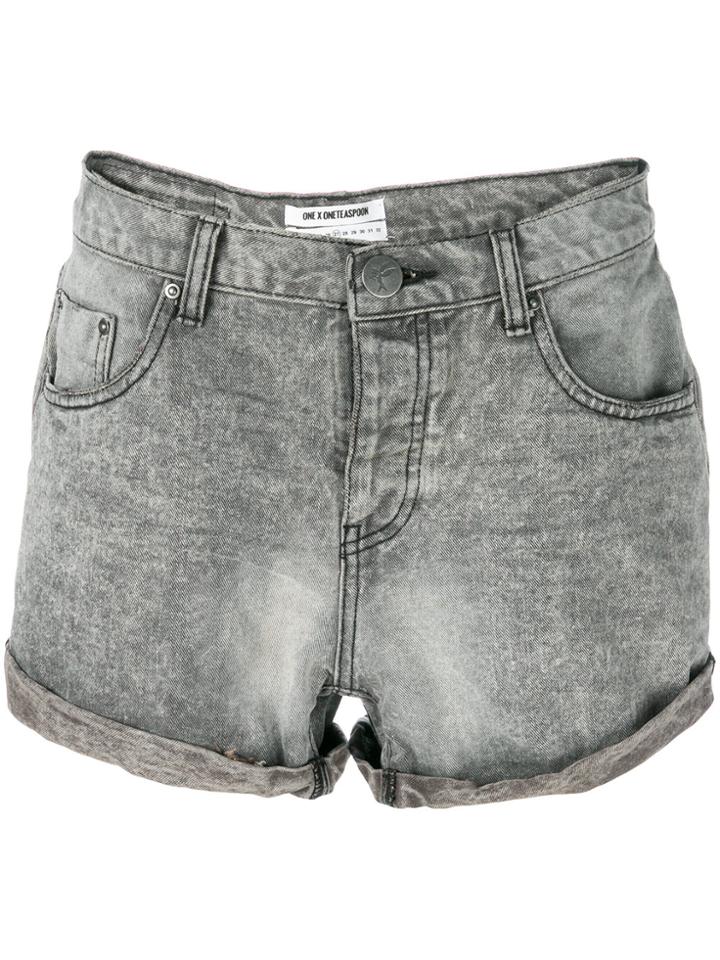 One Teaspoon Rolled Cuff Denim Shorts - Grey