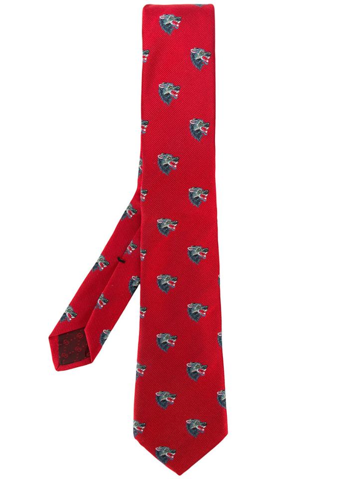 Gucci Wolf Head Embroidered Tie