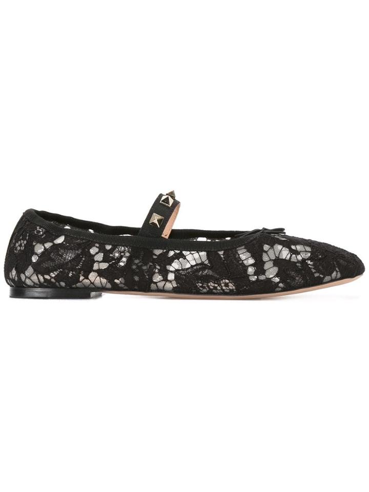 Valentino Valentino Garavani Rockstud Lace Ballerinas - Black
