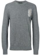 Alexander Mcqueen Peacock Feather Embroidered Jumper - Grey