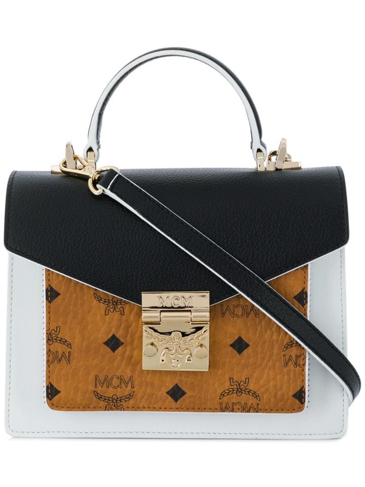 Mcm Monogram Colourblock Satchel - Black