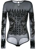 Amen - Embellished Sheer Bodysuit - Women - Polyamide/spandex/elastane/viscose/glass - 42, Black, Polyamide/spandex/elastane/viscose/glass