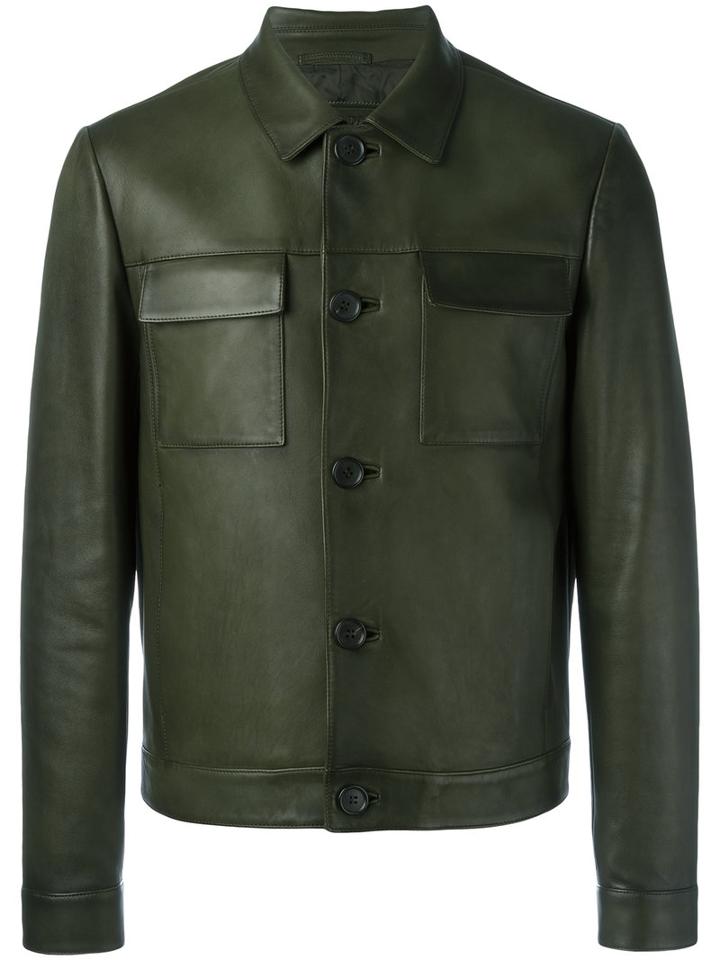 Prada Chest Pocket Jacket, Men's, Size: 52, Green, Lamb Skin/viscose