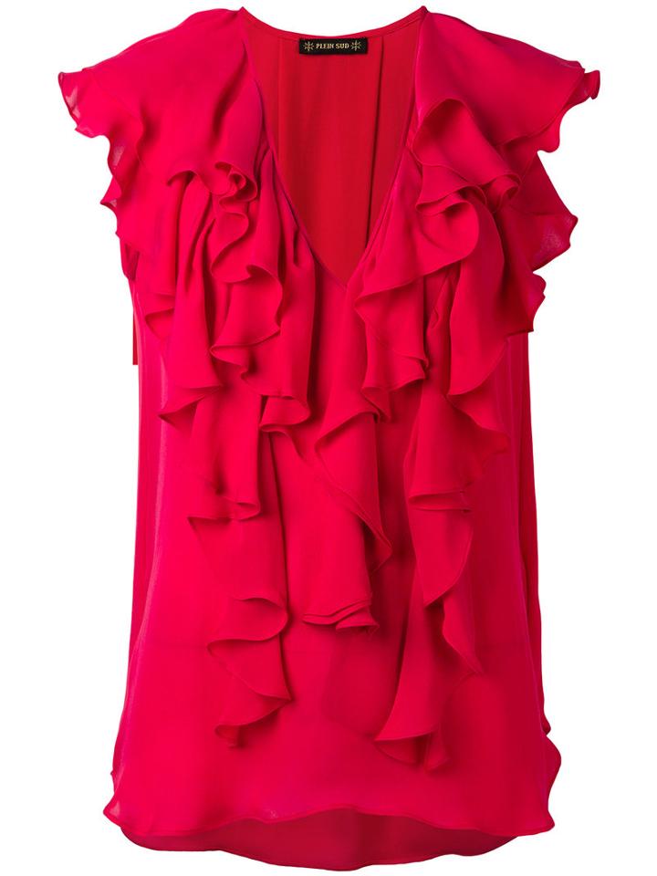 Plein Sud Ruffled V-neck Blouse, Women's, Size: 36, Red, Silk