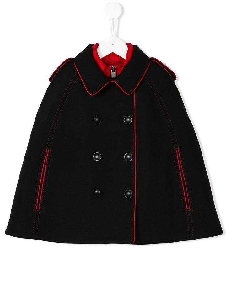 Burberry Kids Double Breasted Cape Coat, Girl's, Size: 6 Yrs, Black
