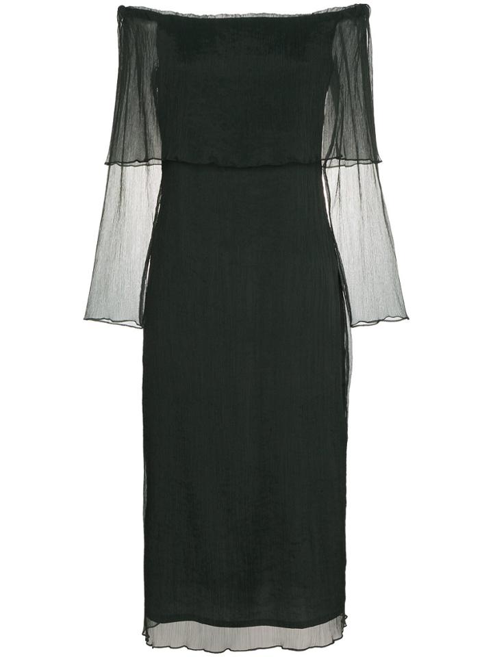 Beaufille Off The Shoulder Textured Chiffon Dress - Green