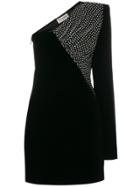 Saint Laurent Velvet Asymmetrical Mini Dress - Black