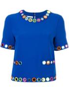 Moschino Embellished Shortsleeved Blouse, Women's, Size: 44, Blue, Polyester/triacetate