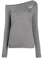 Liu Jo Rhinestone Logo Knit Sweater - Grey