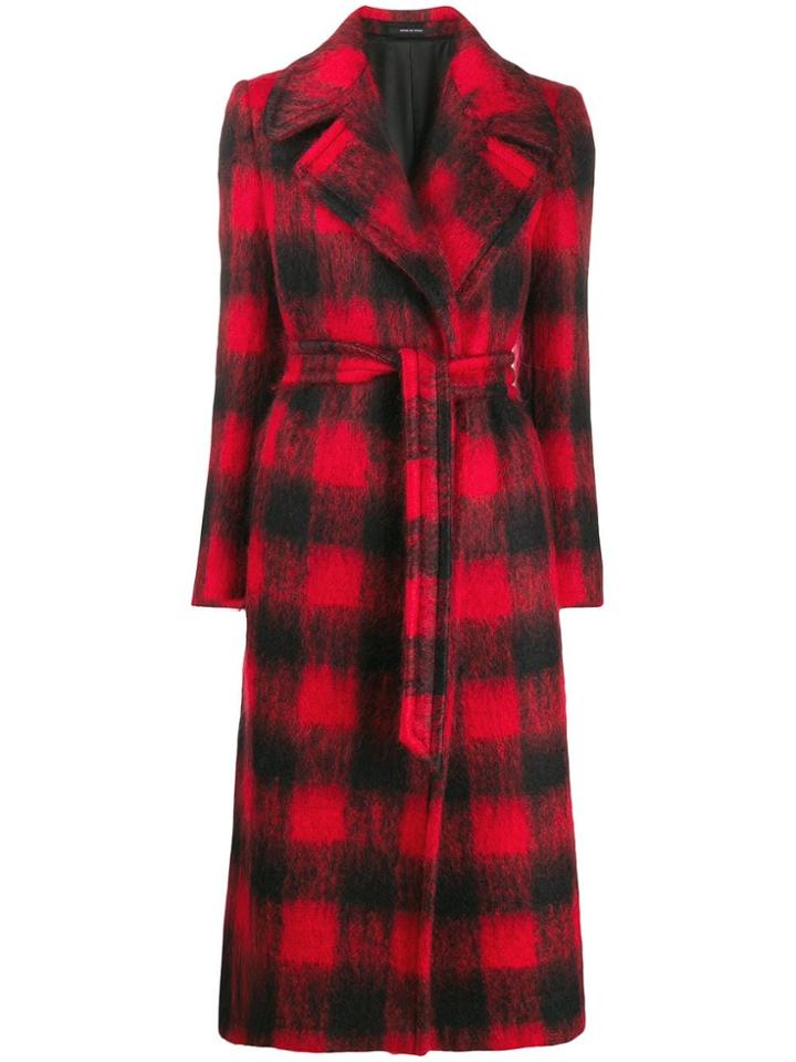 Tagliatore Check-print Belted Coat - Red