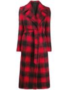 Tagliatore Check-print Belted Coat - Red