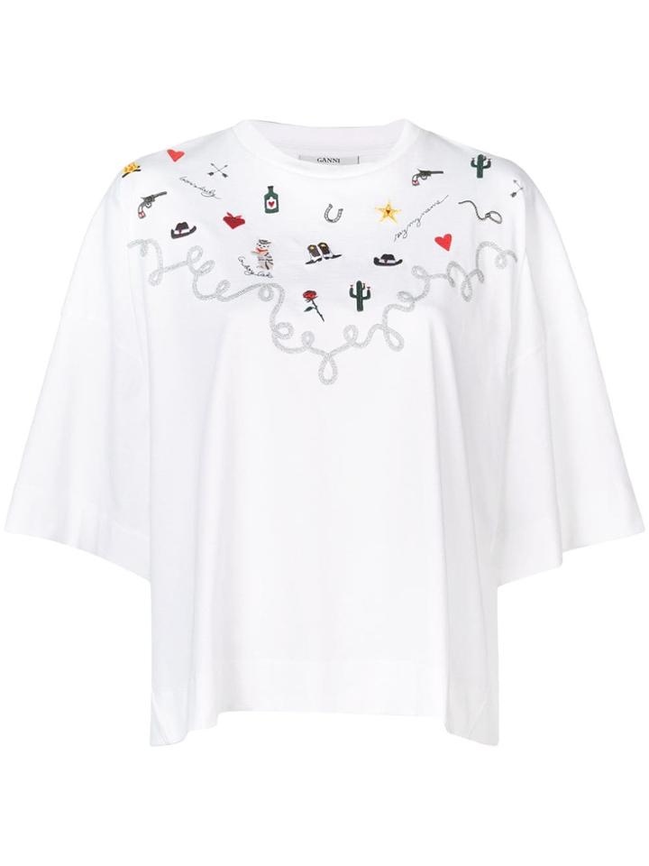 Ganni Multi-print Oversized T-shirt - White